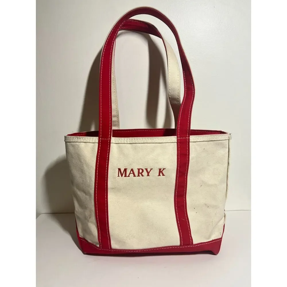 VTG LL Bean Boat & Tote Zip Top Red Canvas Bag MARY K